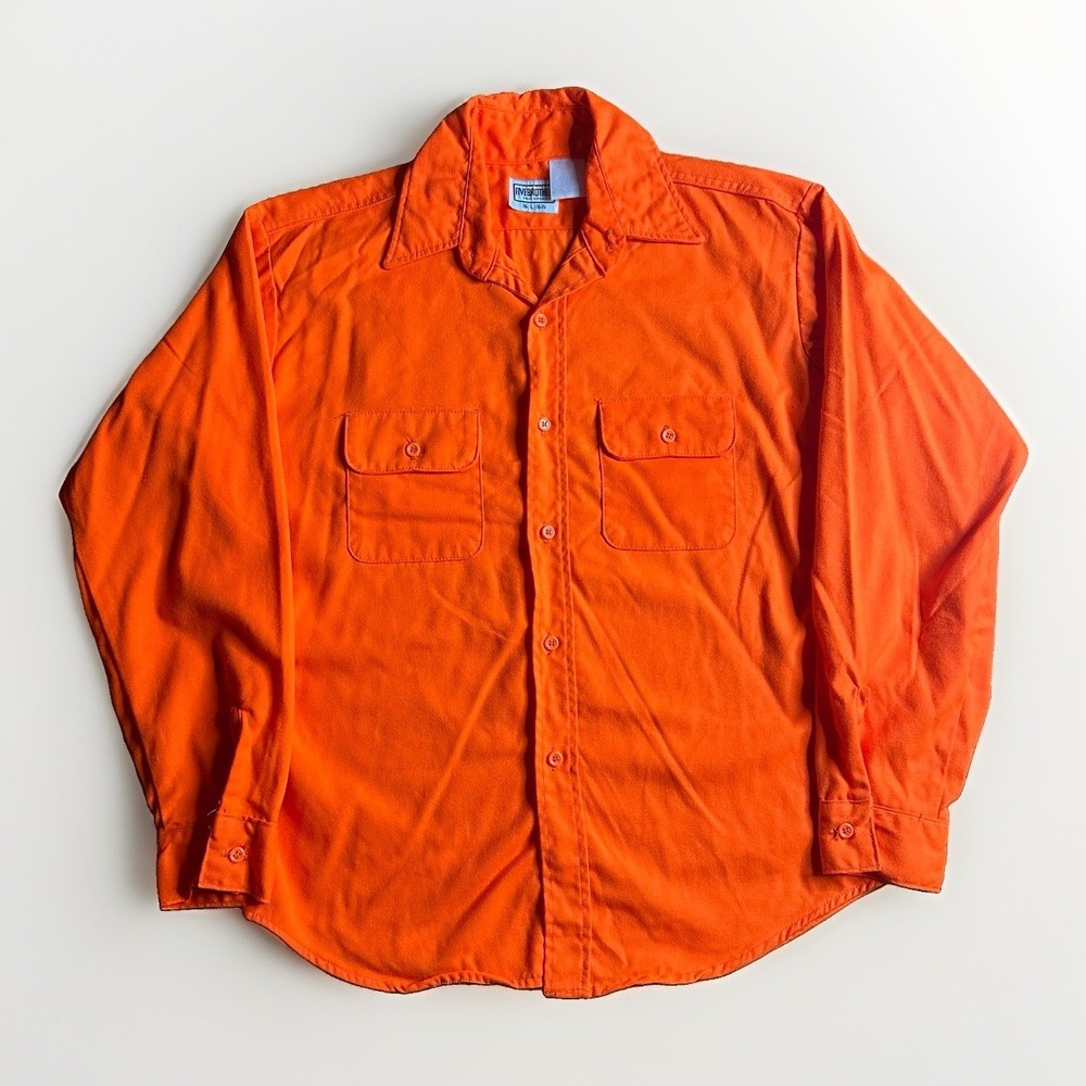 Vintage 80s Five Brother Flannel Men Large Blaze Orange Deer Hunt Visibility USA